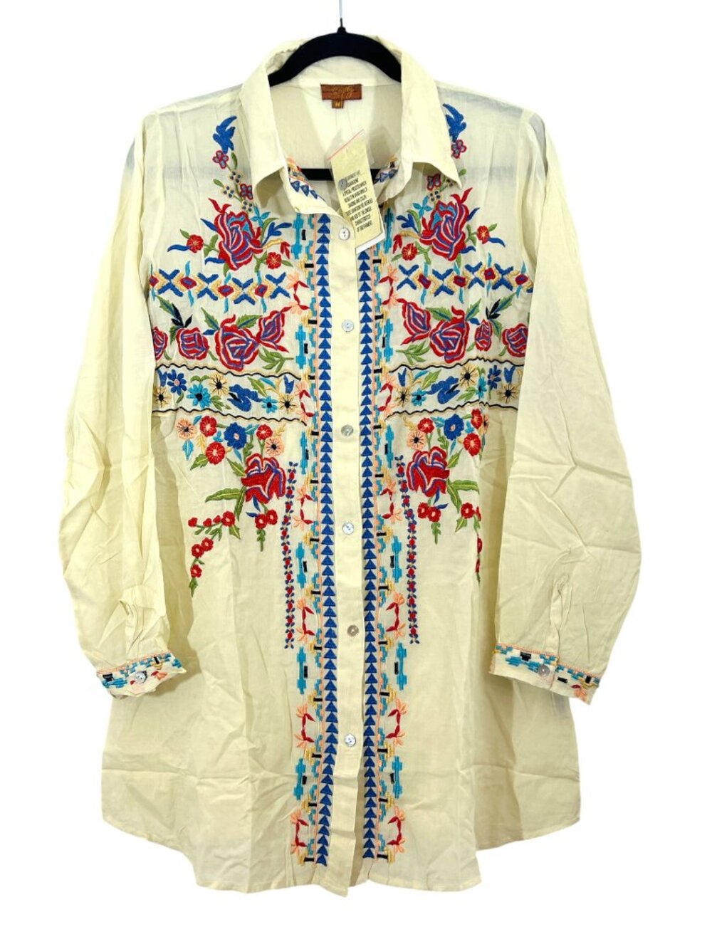 Scully Honey Creek Embroidered Floral LS Button Blouse New